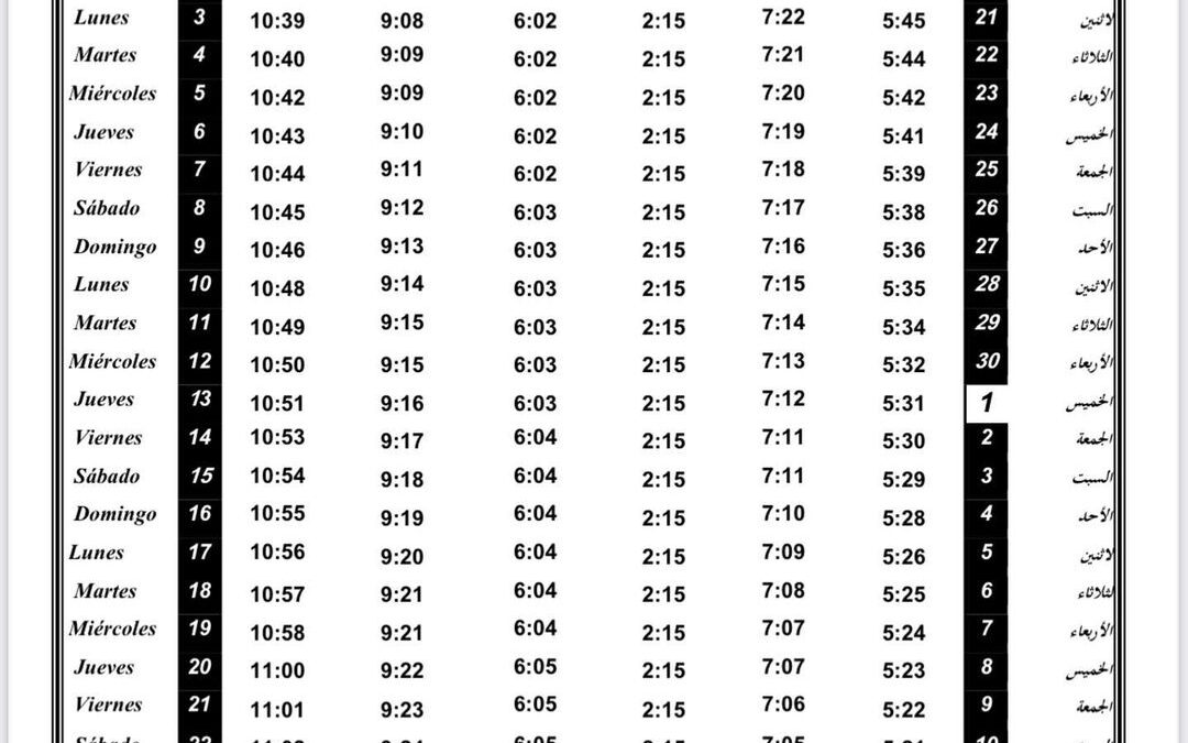 Horario oraciones de mayo 2021