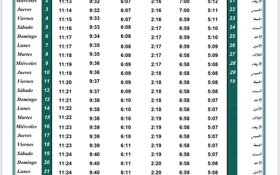 Horario oraciones de junio 2021