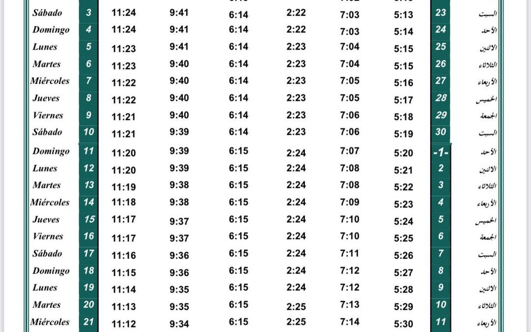 Horario oraciones de julio 2021