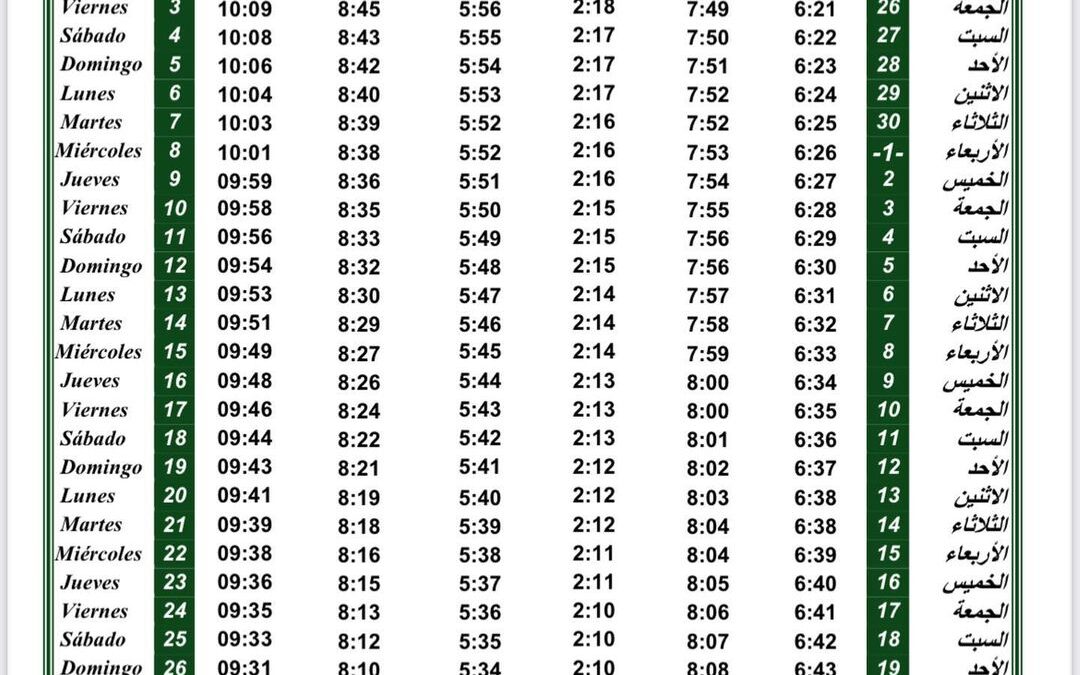 Horario oraciones de septiembre 2021