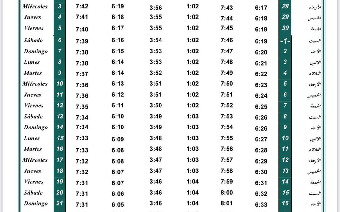 Horario oraciones de noviembre 2021