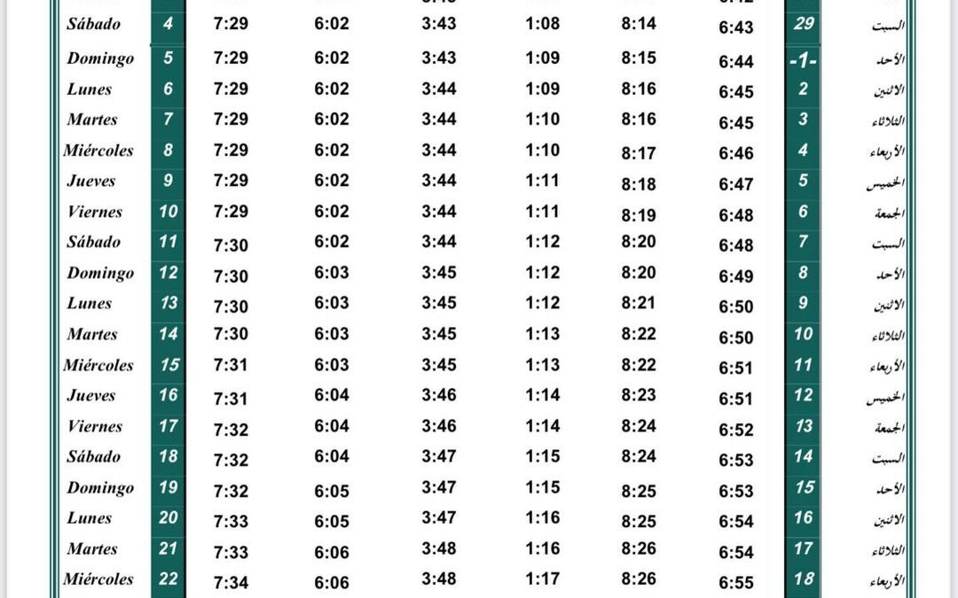 Horario oraciones de diciembre 2021