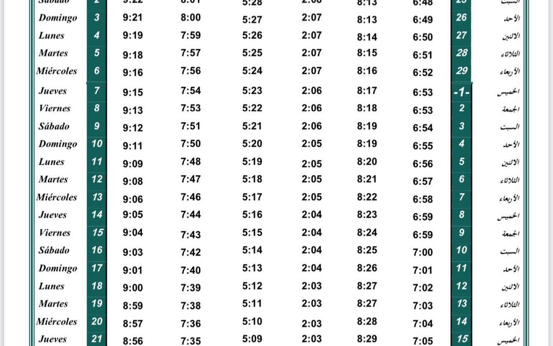 Horario oraciones de octubre 2021