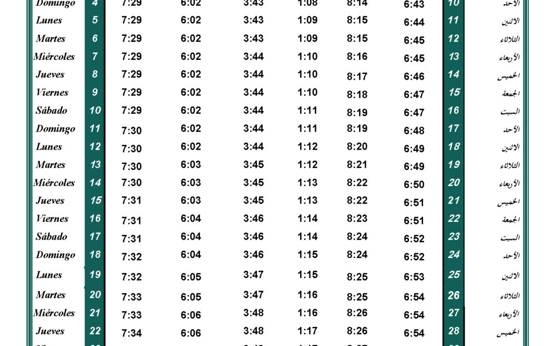 Horario oraciones de diciembre 2022