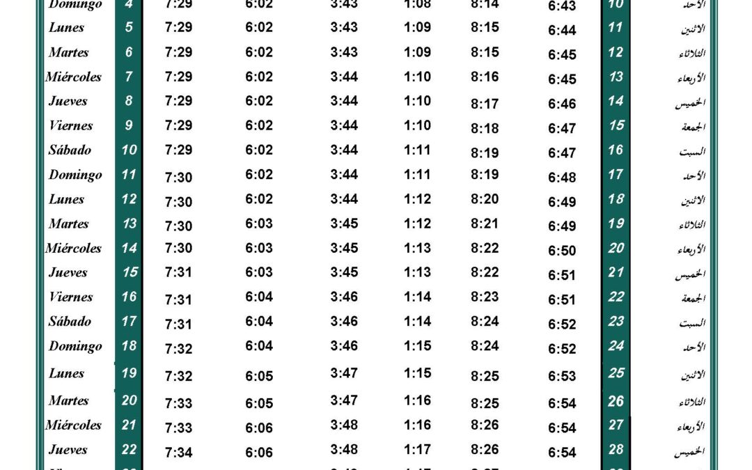 Horario oraciones de diciembre 2022