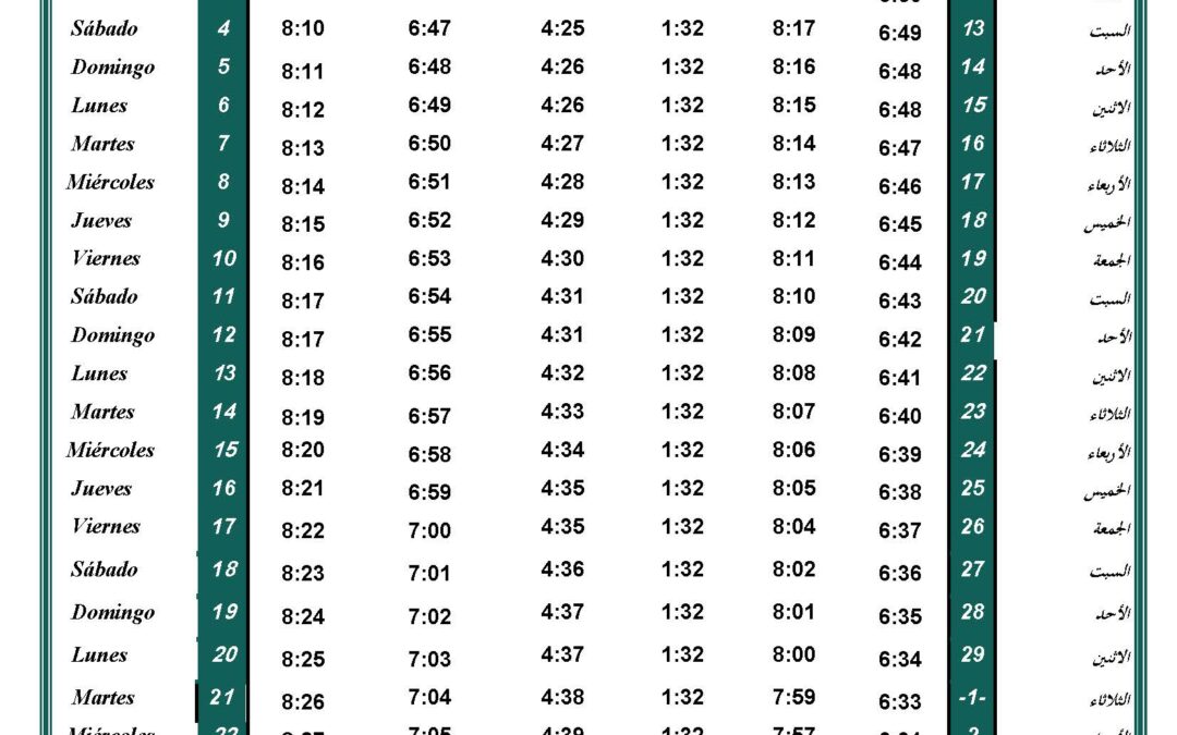 Horario oraciones de febrero 2023