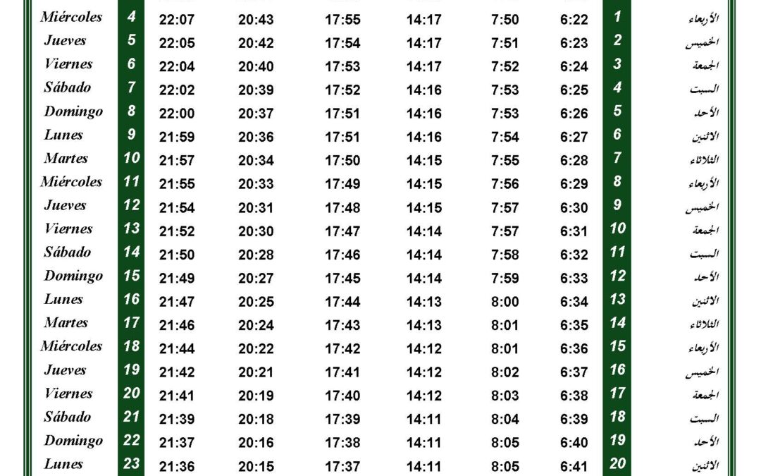 Horario oraciónes de Septiembre 2024