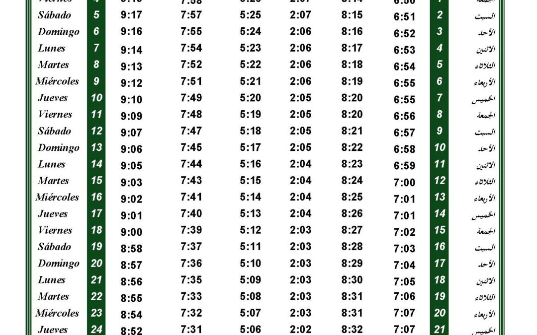 Horario oraciónes de Octubre-2024