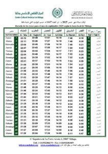 Lee más sobre el artículo Horario de oración | Septiembre 2025